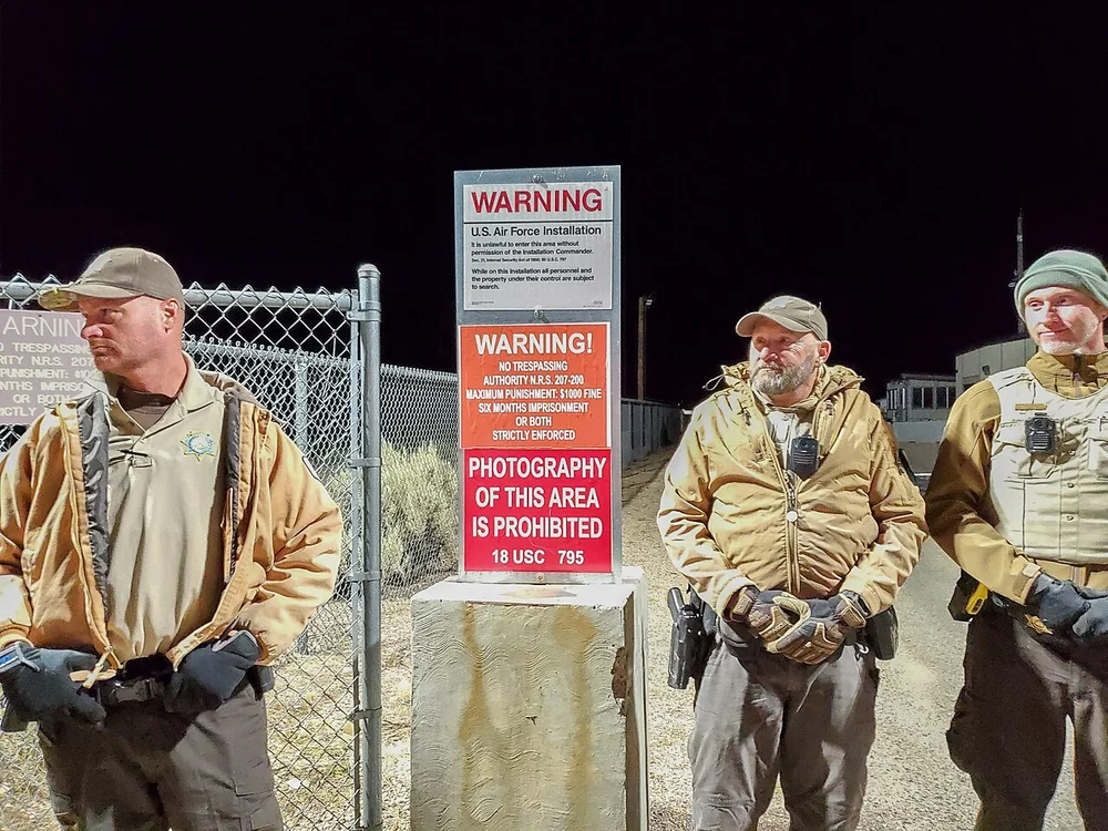 Famous top-secret warning sign at the Area 51 perimeter border