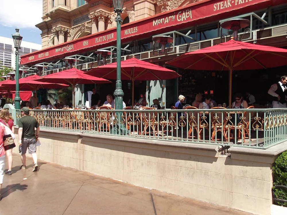 Direct eye-level perspective of the 460-foot Bellagio fountain blasts from table 42